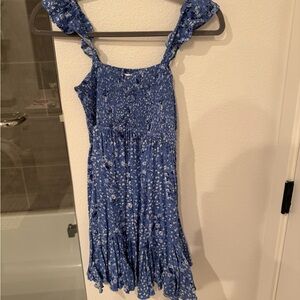 Altar'd State Blue Floral Smocked Ruffle Strap Dress